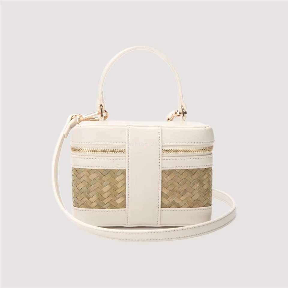 Lady Cream PU & Woven Straw Box Bag